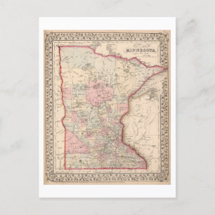 Postal Mapa antiguo de Minnesota de 1868