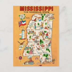Postal Mapa Antiguo de Mississippi 