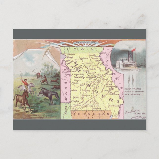 Postal Mapa Antiguo de Missouri (Anverso)