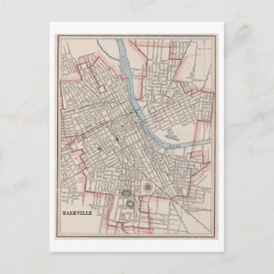 Postal Mapa antiguo de Nashville, Tennessee, 1899
