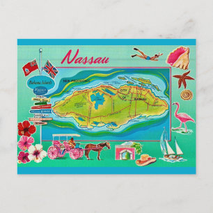 Postal Mapa Antiguo de Nassau Bahamas