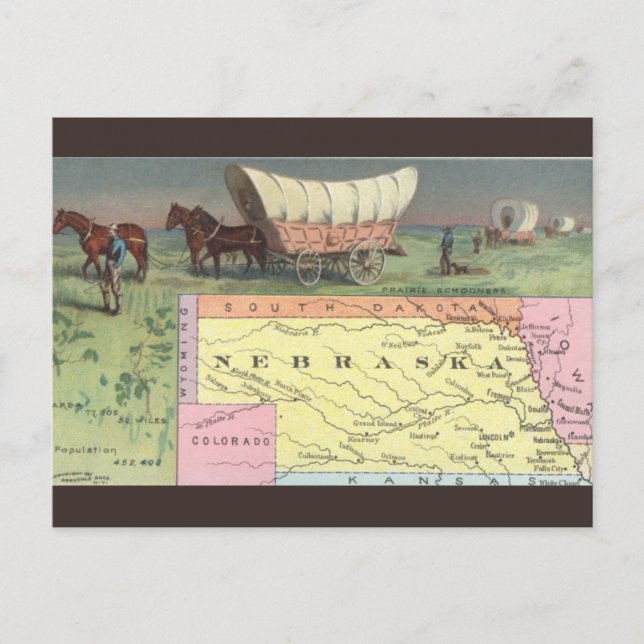 Postal Mapa Antiguo de Nebraska (Anverso)
