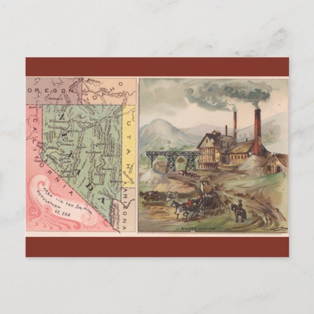 Postal Mapa Antiguo de Nevada (Anverso)