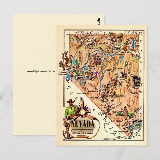 Postal Mapa Antiguo de Nevada (Anverso / Reverso)