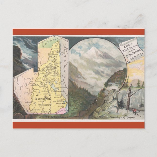 Postal Mapa Antiguo de New Hampshire (Anverso)