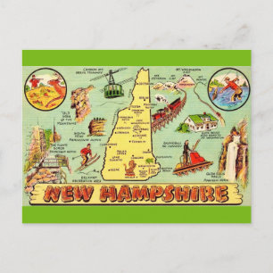 Postal Mapa Antiguo de New Hampshire
