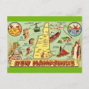 Postal Mapa Antiguo de New Hampshire