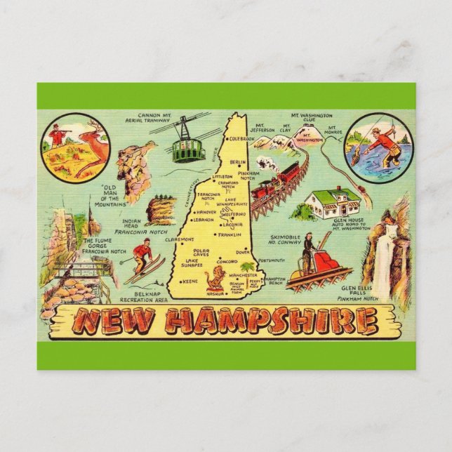 Postal Mapa Antiguo de New Hampshire (Anverso)
