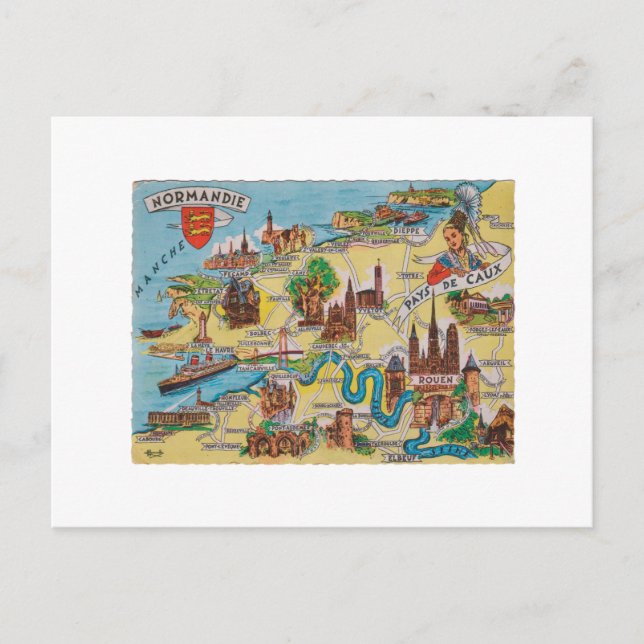 Postal Mapa antiguo de Normandía (Anverso)