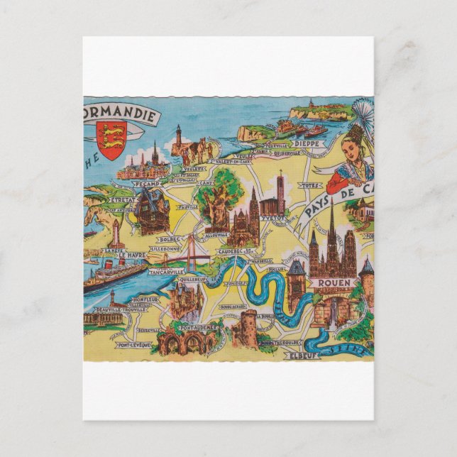 Postal Mapa antiguo de Normandía (Anverso)