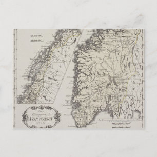 Postal Mapa antiguo de Noruega