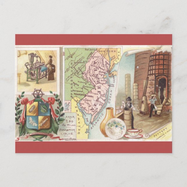 Postal Mapa Antiguo de Nueva Jersey (Anverso)