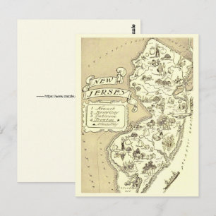 Postal Mapa Antiguo de Nueva Jersey
