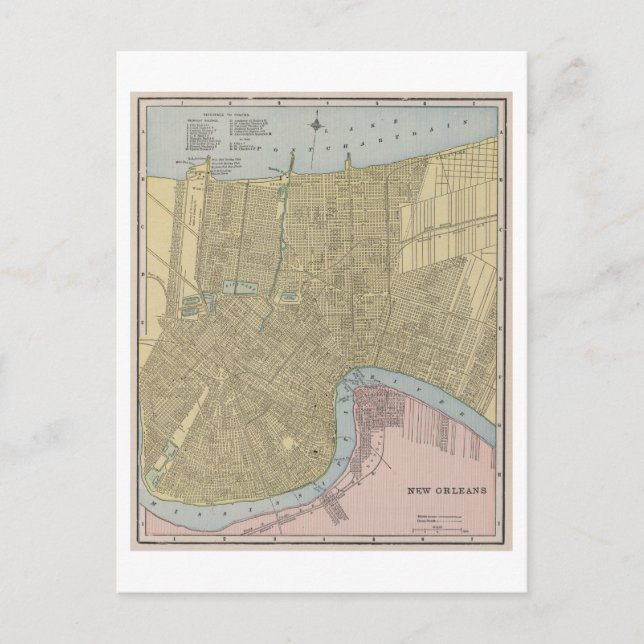 Postal Mapa antiguo de Nueva Orleans, Luisiana, 1899 (Anverso)