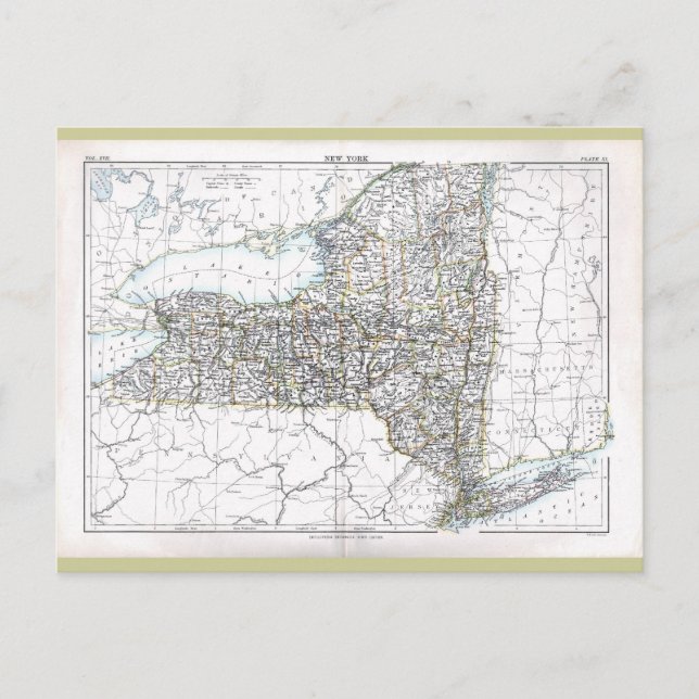 Postal Mapa antiguo de Nueva York de 1884 (Anverso)