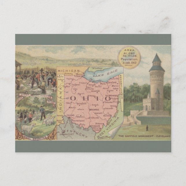 Postal Mapa Antiguo de Ohio (Anverso)