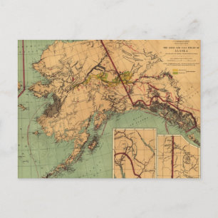 Postal Mapa Antiguo de Oro y Carbón en Alaska (1898)