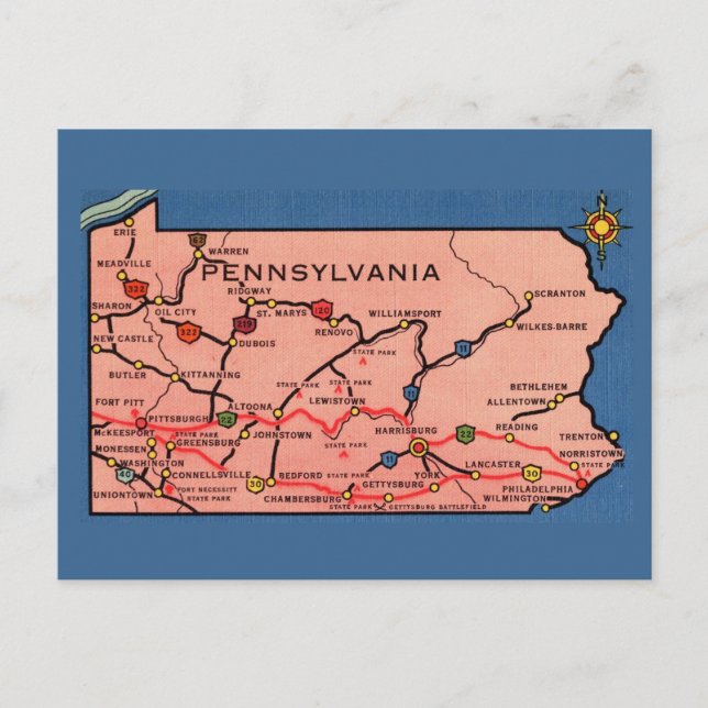 Postal Mapa antiguo de Pennsylvania (Anverso)
