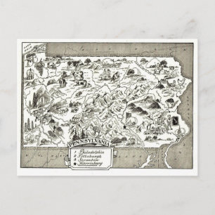 Postal Mapa antiguo de Pennsylvania