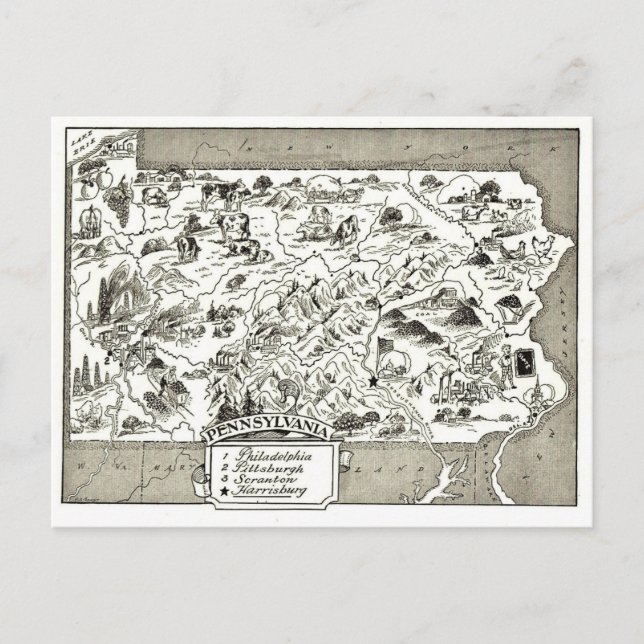 Postal Mapa antiguo de Pennsylvania  (Anverso)