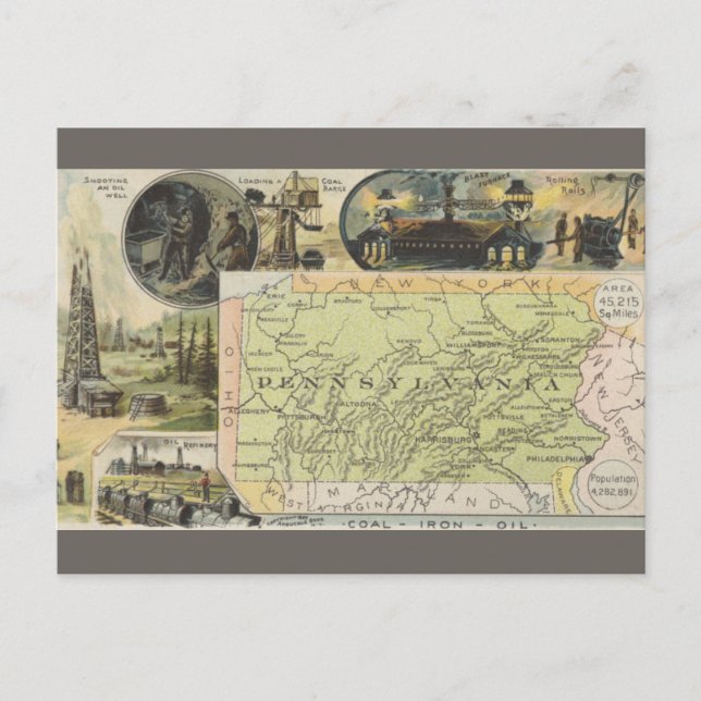 Postal Mapa antiguo de Pensilvania (Anverso)