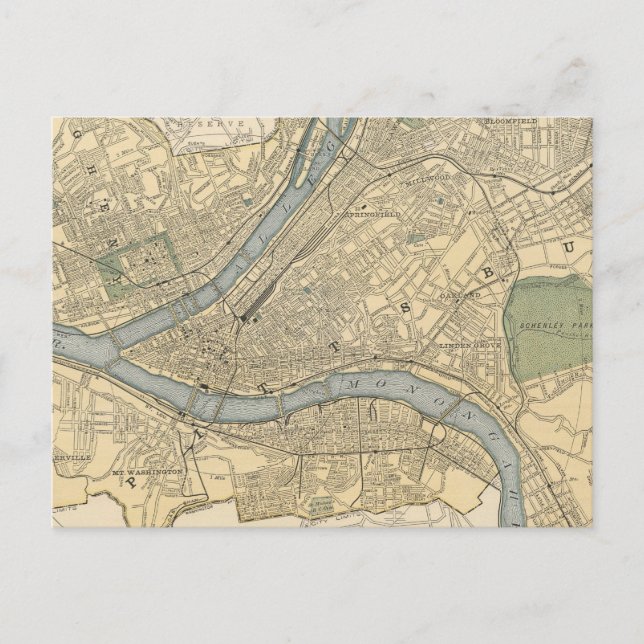 Postal Mapa antiguo de Pittsburgh PA (1891) (Anverso)