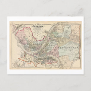 Postal Mapa antiguo de Pittsburgh y Allegheny de 1872