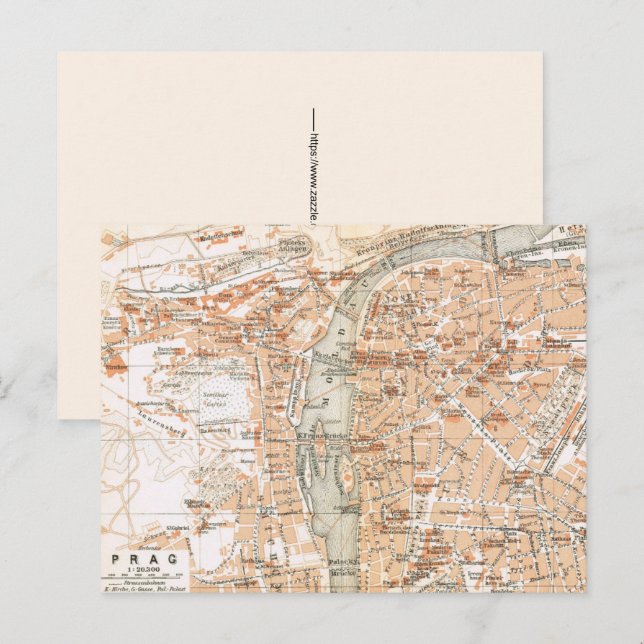Postal Mapa Antiguo de Praga (Anverso / Reverso)