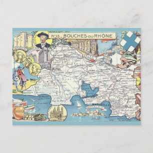 Postal Mapa Antiguo de Provenza Francia