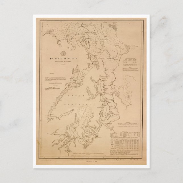 Postal Mapa antiguo de Puget Sound (Anverso)
