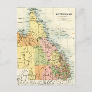 Postal Mapa antiguo de Queensland Australia
