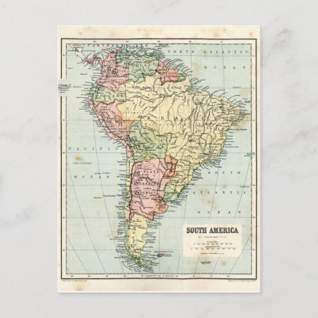 Postal Mapa antiguo de Sudamérica (Anverso)