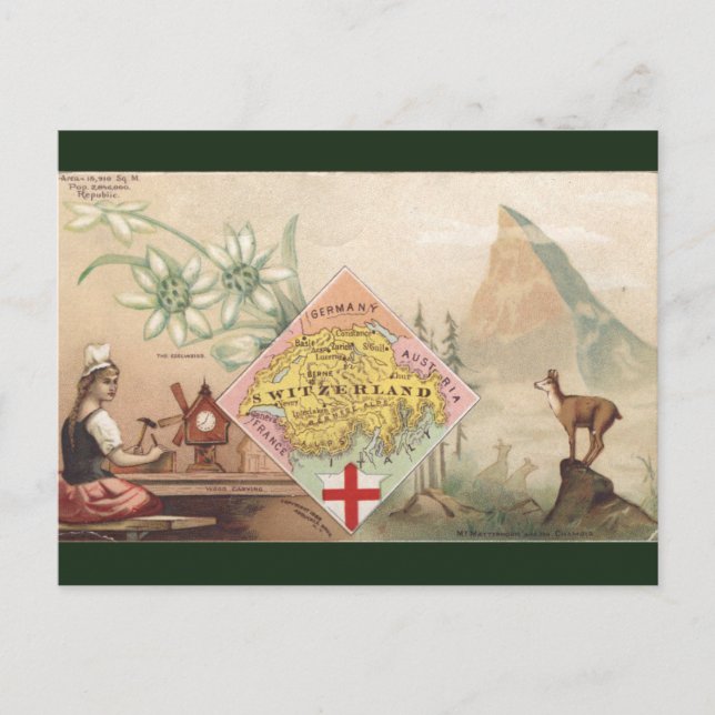 Postal Mapa antiguo de Suiza (Anverso)