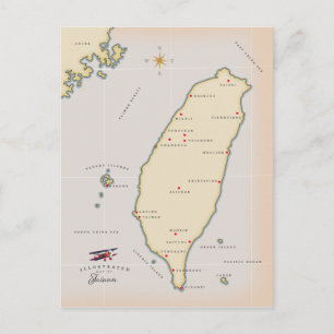 Postal Mapa Antiguo de Taiwán