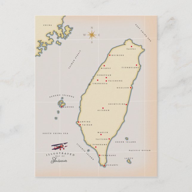 Postal Mapa Antiguo de Taiwán (Anverso)