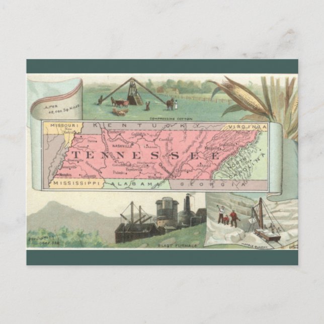 Postal Mapa antiguo de Tennessee (Anverso)