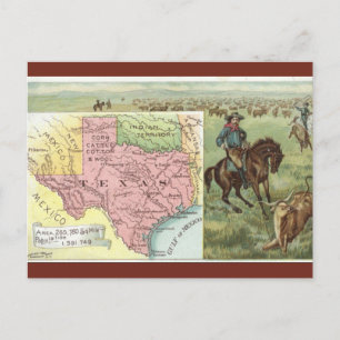 Postal Mapa Antiguo de Texas