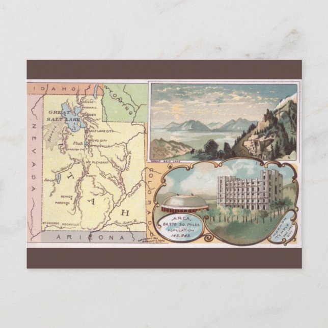Postal Mapa Antiguo de Utah (Anverso)