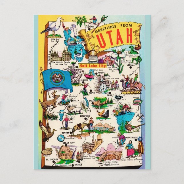 Postal Mapa Antiguo de Utah (Anverso)
