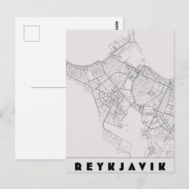 Postal Mapa antiguo de viaje de Reikiavik Islandia (Anverso / Reverso)