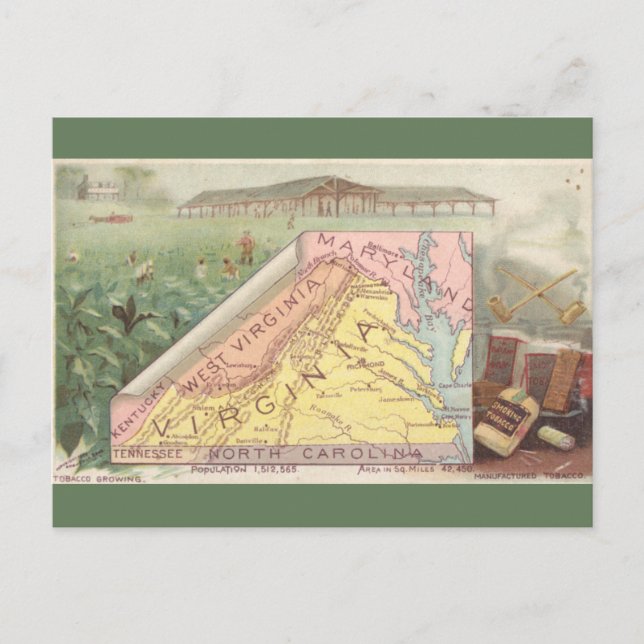 Postal Mapa Antiguo de Virginia (Anverso)