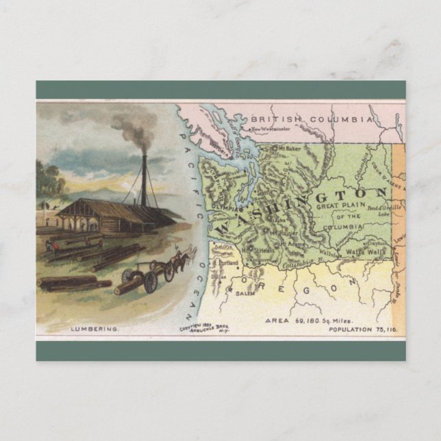 Postal Mapa Antiguo de Washington (Anverso)