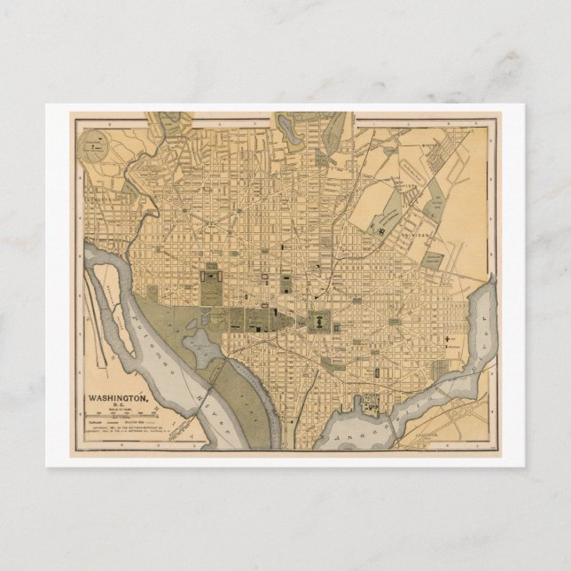 Postal Mapa antiguo de Washington DC (Anverso)