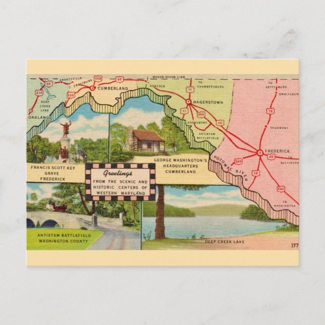Postal Mapa Antiguo de Western Maryland (Anverso)
