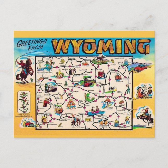 Postal Mapa Antiguo de Wyoming (Anverso)