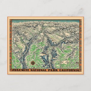 Postal Mapa antiguo de Yosemite