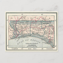 Postal Mapa antiguo del área de Florida Panhandle