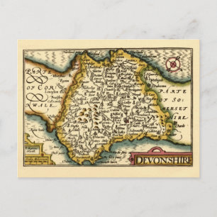 Postal Mapa Antiguo del Condado de Devon (Devonshire) Ing
