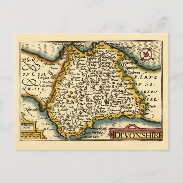 Postal Mapa Antiguo del Condado de Devon (Devonshire) Ing (Anverso)