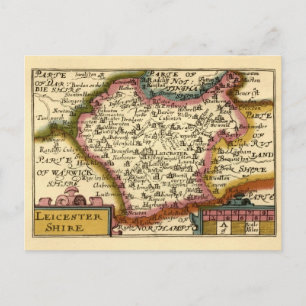 Postal Mapa Antiguo del Condado de Leicestershire Inglate